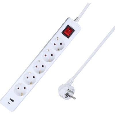 as - Schwabe as Schwabe Stekkerdoos, 5-voudig, wit, met 2 USB-poorten (type A & C), 1,4 m kabel, 230 V/16 A/3500 W, gedraaide stopcontacten, IP20, verlichte aan/uit-schakelaar as - Schwabe as Schwabe Stekkerdoos, 5-voudig, wit, met 2 USB-poorten (type A & C), 1,4 m kabel, 230 V/16 A/3500 W, gedraaide stopcontacten, IP20, verlichte aan/uit-schakelaar