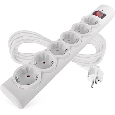 EMOS Overspanningsbeveiliging stekkerdoos met LED-display, 6-voudig, 5 m kabel 6 geaarde stopcontacten 45° gedraaid, schakelaar, verhoogde aanraakbeveiliging max. belasting 2300W / 10A PVC EMOS Overspanningsbeveiliging stekkerdoos met LED-display, 6-voudig, 5 m kabel 6 geaarde stopcontacten 45° gedraaid, schakelaar, verhoogde aanraakbeveiliging max. belasting 2300W / 10A PVC