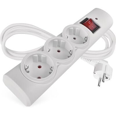 EMOS Overspanningsbeveiliging stekkerdoos met LED-indicator, 3-voudig, 1,5 m kabel 3 geaarde stopcontacten 45° gedraaid, schakelaar, verhoogde contactbescherming max. belasting 2300W / 10A PVC EMOS Overspanningsbeveiliging stekkerdoos met LED-indicator, 3-voudig, 1,5 m kabel 3 geaarde stopcontacten 45° gedraaid, schakelaar, verhoogde contactbescherming max. belasting 2300W / 10A PVC