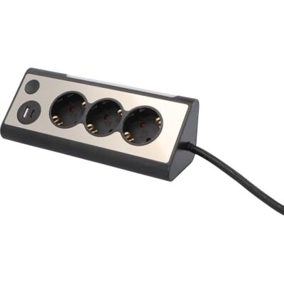 Unitec Hoektafelstopcontact met 3 stopcontacten, 2 USB-poorten, touch-schakelaar voor het bedienen van de geïntegreerde led, IP20, ideaal voor keuken, kantoor of werkplaats, roestvrijstalen front Unitec Hoektafelstopcontact met 3 stopcontacten, 2 USB-poorten, touch-schakelaar voor het bedienen van de geïntegreerde led, IP20, ideaal voor keuken, kantoor of werkplaats, roestvrijstalen front