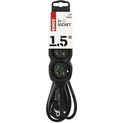 EMOS Ladron Verlengkabel, 1,5 m, met 3 stopcontacten, 1 mm2 geleiders, zwart EMOS Ladron Verlengkabel, 1,5 m, met 3 stopcontacten, 1 mm2 geleiders, zwart