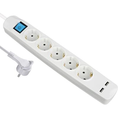 Maxtrack NV58-5WL Verlengsnoer - 5 stopcontacten, USB, wit Maxtrack NV58-5WL Verlengsnoer - 5 stopcontacten, USB, wit