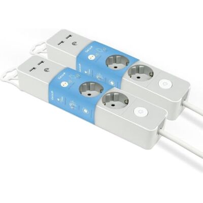 Garza Verpakking met 2 stopcontacten design grijs met schakelaar, 3 stopcontacten + 2 USB's, kabel 1,4 m, platte stekker, kinderbeveiliging Garza Verpakking met 2 stopcontacten design grijs met schakelaar, 3 stopcontacten + 2 USB's, kabel 1,4 m, platte stekker, kinderbeveiliging
