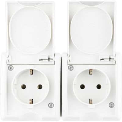 REV AquaForm dubbel stopcontact voor vochtige ruimtes, IP44, eenpolig, opbouw, wit REV AquaForm dubbel stopcontact voor vochtige ruimtes, IP44, eenpolig, opbouw, wit