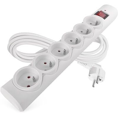 EMOS Overspanningsbeveiliging stekkerdoos met LED-display, 6-voudig, 3 m kabel 6 Franse stopcontacten voor binnen max. belasting 2300W / 10A PVC wit EMOS Overspanningsbeveiliging stekkerdoos met LED-display, 6-voudig, 3 m kabel 6 Franse stopcontacten voor binnen max. belasting 2300W / 10A PVC wit