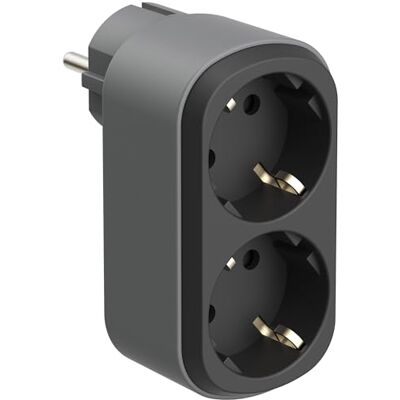 Electraline 55096 Prima Dubbele Adapter 2 Stopcontacten 16A (2P+A) Schuko Voorzijde, Stekkerdoos met 2 Schuko-stopcontacten, Zwart/Grijs Electraline 55096 Prima Dubbele Adapter 2 Stopcontacten 16A (2P+A) Schuko Voorzijde, Stekkerdoos met 2 Schuko-stopcontacten, Zwart/Grijs