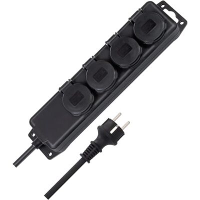 Brennenstuhl contactdoosverdeler IP44 4-voudig (contactdoosstrook voor gebruik op de bouwplaats en permanent buitengebruik, 2m kabel) zwart Brennenstuhl contactdoosverdeler IP44 4-voudig (contactdoosstrook voor gebruik op de bouwplaats en permanent buitengebruik, 2m kabel) zwart