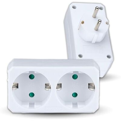 V-TAC Dubbele wandstekkeradapter, 2 stopcontacten, stekkerdoos met 16 A Shuko-stopcontacten voor thuis, kantoor, winkel, garage, 250 V, compact en praktisch, elektrisch, wit V-TAC Dubbele wandstekkeradapter, 2 stopcontacten, stekkerdoos met 16 A Shuko-stopcontacten voor thuis, kantoor, winkel, garage, 250 V, compact en praktisch, elektrisch, wit