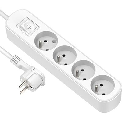 Electraline 32041 Verlengsnoer - 4 stopcontacten met schakelaar, 1,5 m kabel - Wit Electraline 32041 Verlengsnoer - 4 stopcontacten met schakelaar, 1,5 m kabel - Wit