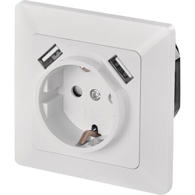 EMOS A6000.1 inbouwstopcontact met 2 x USB-aansluiting Schuko, geaarde contactdoos met 2 USB-poorten 5 V/2,1 A voor mobiele telefoon of smartphone opladen, wit, 4000 W, 250 V EMOS A6000.1 inbouwstopcontact met 2 x USB-aansluiting Schuko, geaarde contactdoos met 2 USB-poorten 5 V/2,1 A voor mobiele telefoon of smartphone opladen, wit, 4000 W, 250 V