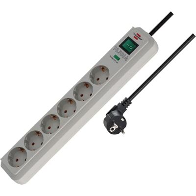 Brennenstuhl Eco-Line 6-voudige stekkerdoos (met overspanningsbeveiliging, stekkerdoos, hogere contactbescharming, schakelaar en 1,5 m kabel) pc-grijs Brennenstuhl Eco-Line 6-voudige stekkerdoos (met overspanningsbeveiliging, stekkerdoos, hogere contactbescharming, schakelaar en 1,5 m kabel) pc-grijs