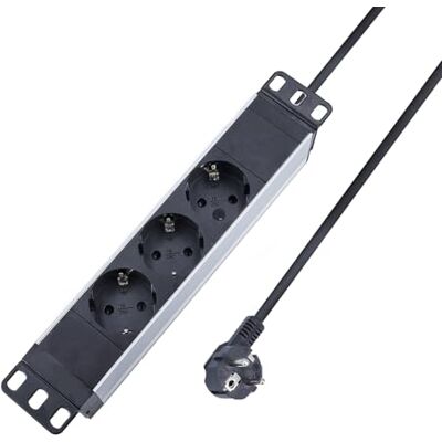 as - Schwabe as Schwabe 10 inch aluminium stekkerdoos, 3-voudig, 2 m H05VV-F 3G1,5, met houders, 230V/16A/3500W, voor serverkasten, zwart/zilver as - Schwabe as Schwabe 10 inch aluminium stekkerdoos, 3-voudig, 2 m H05VV-F 3G1,5, met houders, 230V/16A/3500W, voor serverkasten, zwart/zilver
