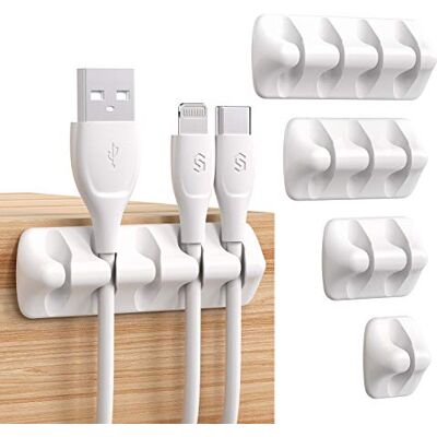 SYNCWIRE Kabelclips, snoerorganiser/beheer, zelfklevend USB-kabelhoudersysteem voor het organiseren van snoeren, ideaal thuis, kantoor, auto, nachtkastje, bureauaccessoires, 5 stuks (wit) SYNCWIRE Kabelclips, snoerorganiser/beheer, zelfklevend USB-kabelhoudersysteem voor het organiseren van snoeren, ideaal thuis, kantoor, auto, nachtkastje, bureauaccessoires, 5 stuks (wit)