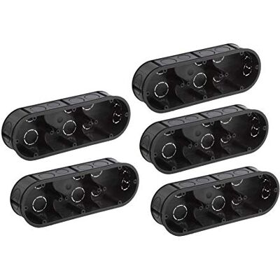 Meister Schakeldoos 3-voudig 5 stuks zwart 45 mm diep 218 x 75 mm Inbouw, voor inbouw van schakelaars en stopcontacten, dubbele inbouwdoos, apparaatdoos, aansluitdoos, zwarte uitvoering Meister Schakeldoos 3-voudig 5 stuks zwart 45 mm diep 218 x 75 mm Inbouw, voor inbouw van schakelaars en stopcontacten, dubbele inbouwdoos, apparaatdoos, aansluitdoos, zwarte uitvoering