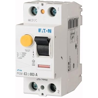 Eaton 264280 PFGM-40/2/003 – wisselschakelaar – wit – controller zwart – 2 polen / 40 A / 30 mA – type AC – schroefaansluiting Eaton 264280 PFGM-40/2/003 – wisselschakelaar – wit – controller zwart – 2 polen / 40 A / 30 mA – type AC – schroefaansluiting