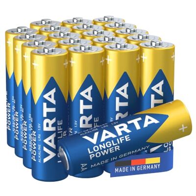 Varta Batterijen AA, 20 stuks, Longlife Power, alkaline LR6 1,5 V, Made in Germany, tot 10 jaar houdbaar, voor spelconsole, tandenborstel, muis, controller of zaklamp Varta Batterijen AA, 20 stuks, Longlife Power, alkaline LR6 1,5 V, Made in Germany, tot 10 jaar houdbaar, voor spelconsole, tandenborstel, muis, controller of zaklamp