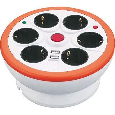 Garza 420011 Stekkerdoos, 6-voudig met schakelaar, USB en kabelbeveiliging (1,4 m), wit/rood Garza 420011 Stekkerdoos, 6-voudig met schakelaar, USB en kabelbeveiliging (1,4 m), wit/rood