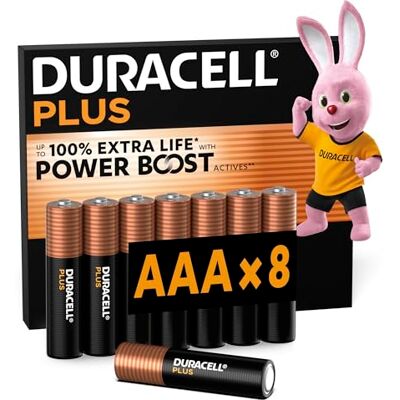 Duracell Plus AAA-batterijen, 8 Stuks, Alkalinebatterijen 1,5V, Tot 100% Extra Levensduur met Power Boost-ingrediënten, Betrouwbaarheid voor Dagelijkse Apparaten, 0% Plastic Verpakking, MN2400 Duracell Plus AAA-batterijen, 8 Stuks, Alkalinebatterijen 1,5V, Tot 100% Extra Levensduur met Power Boost-ingrediënten, Betrouwbaarheid voor Dagelijkse Apparaten, 0% Plastic Verpakking, MN2400