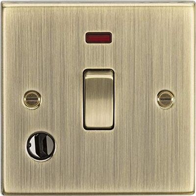 Knightsbridge 20A 1G DP-schakelaar met neonweergave en flexibele uitgang, vierkante rand, messing antiek Knightsbridge 20A 1G DP-schakelaar met neonweergave en flexibele uitgang, vierkante rand, messing antiek