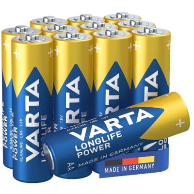 Varta Batterijen AA, 12 stuks, Longlife Power, alkaline LR6 1,5 V, Made in Germany, tot 10 jaar houdbaar, voor spelconsole, tandenborstel, muis, controller of zaklamp Varta Batterijen AA, 12 stuks, Longlife Power, alkaline LR6 1,5 V, Made in Germany, tot 10 jaar houdbaar, voor spelconsole, tandenborstel, muis, controller of zaklamp
