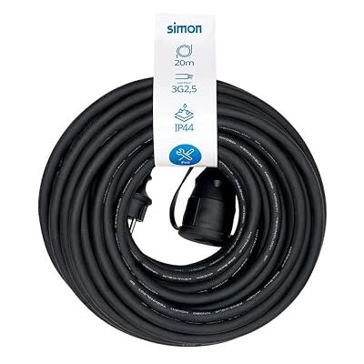 Simon Professionele verlengkabel H07RN-F, verlengkabel met deksel, IP44, kabel 3G2,5 mm² (15 m), elektrische verlengkabel voor buiten, robuust, zwart Simon Professionele verlengkabel H07RN-F, verlengkabel met deksel, IP44, kabel 3G2,5 mm² (15 m), elektrische verlengkabel voor buiten, robuust, zwart