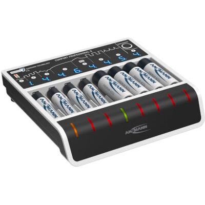 Ansmann snellader met USB-ingang voor 1 tot 8 NiMH-accu's in de maten Micro AAA en Mignon AA, Comfort Professional 8 Ansmann snellader met USB-ingang voor 1 tot 8 NiMH-accu's in de maten Micro AAA en Mignon AA, Comfort Professional 8