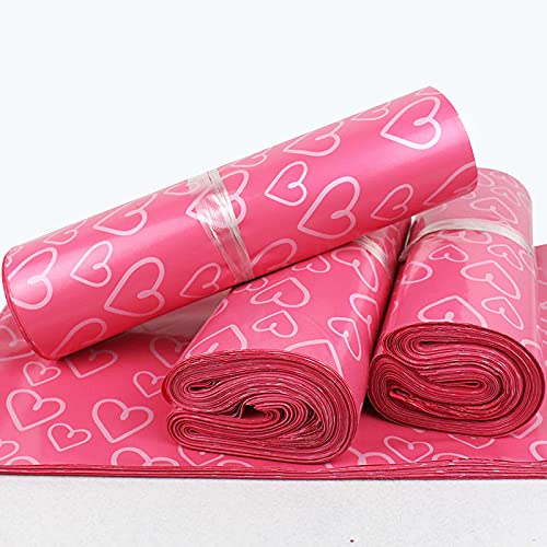 BANGHA Pakketzakken, verzendzakken 100 stuks roze hartpatroon zelfklevende schoenen tas verzendzakken mat materiaal envelop postzak verpakking zakken (kleur: roze 28 x 42 cm)