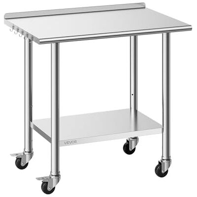 VEVOR Werktafel van roestvrij staal voor restaurants, belasting 227 kg, keukentafel 915 x 610 x 894 mm met 30 mm verhoogde wielen, keukentafel voor de bereiding onder 191 kg, restaurant VEVOR Werktafel van roestvrij staal voor restaurants, belasting 227 kg, keukentafel 915 x 610 x 894 mm met 30 mm verhoogde wielen, keukentafel voor de bereiding onder 191 kg, restaurant