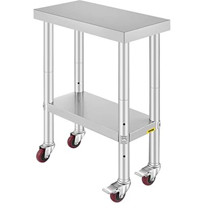 VEVOR Werktafel, 61 x 30 x 81 cm, roestvrij staal, catering, werktafel, belastbaarheid 150 kg, voedselbereidingstafel met naloop, commerciële werktafel voor keuken, bar, 4 verstelbare poten VEVOR Werktafel, 61 x 30 x 81 cm, roestvrij staal, catering, werktafel, belastbaarheid 150 kg, voedselbereidingstafel met naloop, commerciële werktafel voor keuken, bar, 4 verstelbare poten