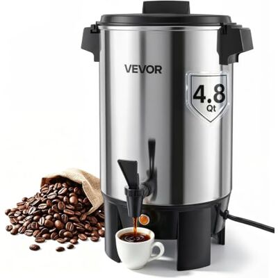 VEVOR Commerciële warme drankendispenser voor koffie, 4,5 l, 30 kopjes, 1190 W, warmwaterdispenser met druppelvrije kraan, automatische temperatuurregeling, voor catering, feesten, kerken en VEVOR Commerciële warme drankendispenser voor koffie, 4,5 l, 30 kopjes, 1190 W, warmwaterdispenser met druppelvrije kraan, automatische temperatuurregeling, voor catering, feesten, kerken en