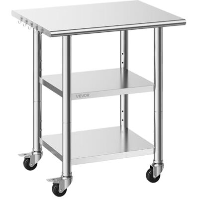 VEVOR Werktafel voor de keuken, 3 etages, roestvrij staal met wielen, 3 planken, 762 x 610 x 864 mm, werkblad max. belasting 227 kg, voorbereiding restaurant hotel catering VEVOR Werktafel voor de keuken, 3 etages, roestvrij staal met wielen, 3 planken, 762 x 610 x 864 mm, werkblad max. belasting 227 kg, voorbereiding restaurant hotel catering