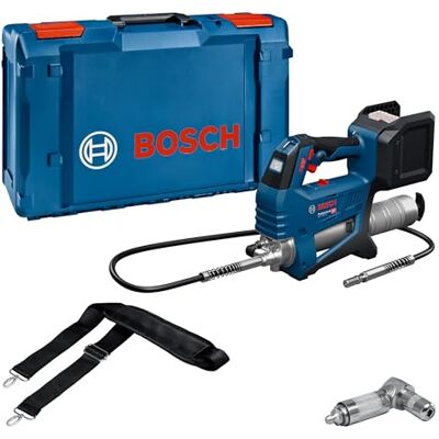 Bosch 18V System accuvetspuit GFP 18V-10 (max. werkdruk 10.000 psi, max. stroomsnelheid tot 320 g/min., met 90°-koppeling, schouderriem) Bosch 18V System accuvetspuit GFP 18V-10 (max. werkdruk 10.000 psi, max. stroomsnelheid tot 320 g/min., met 90°-koppeling, schouderriem)