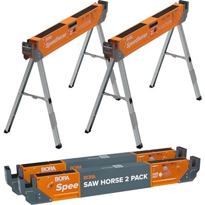BORA PORTAMATE PM-4500T Speedhorse Twin Pack, 30x snellere directe opstelling, niet-sequentieel beenvouwen, 1633 kg capaciteit per paar, metalen blad voor 2x4, Heavy Duty Pro Bench Saw Horse met BORA PORTAMATE PM-4500T Speedhorse Twin Pack, 30x snellere directe opstelling, niet-sequentieel beenvouwen, 1633 kg capaciteit per paar, metalen blad voor 2x4, Heavy Duty Pro Bench Saw Horse met