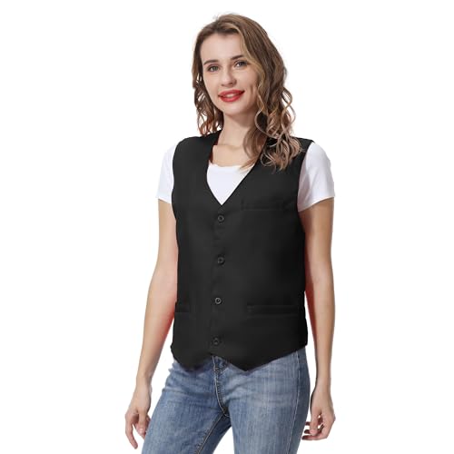 TopTie Unisex Vest Knoop Vest Werkkleding Uniform Vest voor Ober Vrijwilliger, Black, 3XL