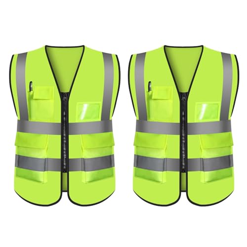 curfair 2 stuks veiligheidsvest, veiligheidsvest met hoge zichtbaarheid, prikvest, geel veiligheidsvest, reflectorvest, auto-accessoires, veiligheidsvest voor auto-pechhulp, chauffeurs, werknemers