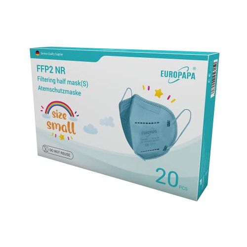 EUROPAPA ® 20x blauw FFP2 masker S in klein formaat Maskers Ademhalingsmaskers 5-laags hygiënisch individueel verpakt EU 2016/425