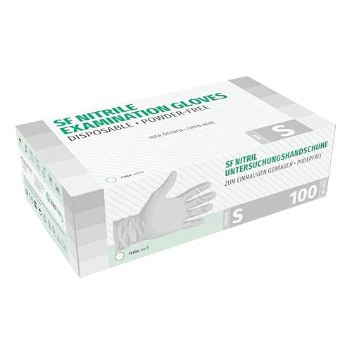 SF Medical Products GmbH Nitrilhandschoenen 100 stuks doos (S, wit) Wegwerphandschoenen, wegwerphandschoenen, onderzoekshandschoenen, nitrilhandschoenen, poedervrij, zonder latex, niet-steriel, latexvrij, black, disposible gl