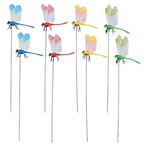 VILLCASE 8 Stuks Gesimuleerde Dragonfly-decoratie Levendige Libelle Staak Tuin Plukken Simulatie Libelle Inzet Kolibrie Staak Tuinstokken Stam Speelgoed Pvc Muurschildering Modellering Kind