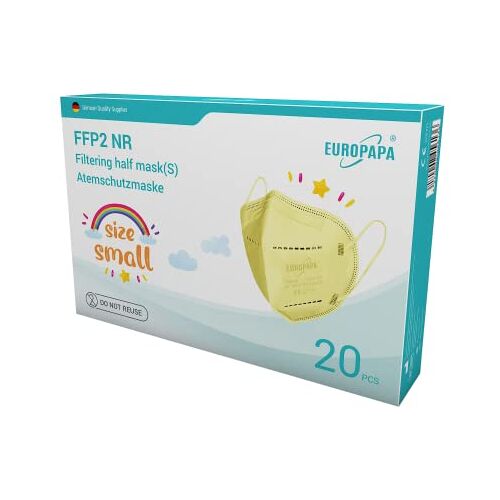 EUROPAPA ® 20x geel FFP2 masker S in klein formaat Maskers Ademhalingsmaskers 5-laags hygiënisch individueel verpakt EU 2016/425