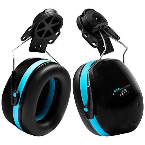ACE Mute gehoorbescherming met gehoorbescherming van de helm met SNR 30 dB EN 352-3 passieve capsule-gehoorbeschermers voor veiligheidshelmen, zwart/turquoise, Eén maat