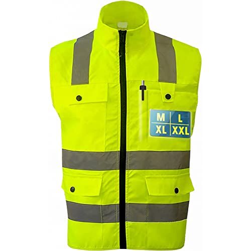 Prowiste Professioneel Hoge Zichtbaarheid Vest met Zakken en Rits Extra Hoge Zichtbaarheid Wasbaar Unisex XXL