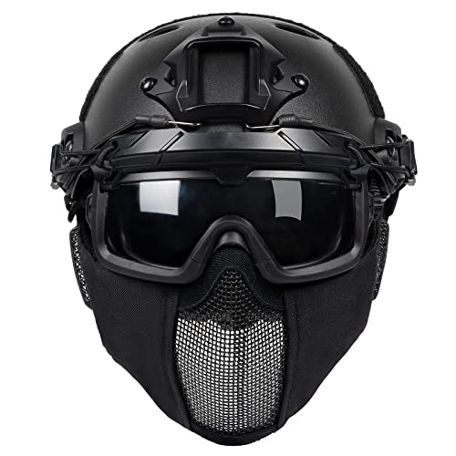 OneTigris Airsoft-helm, Mich 2000 paintball helm met masker en veiligheidsbril voor airsoft, paintball