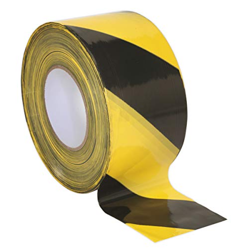 Sealey BTBY 80mm x 100mtr zwart/geel niet-klevende gevaar waarschuwing Barrier tape