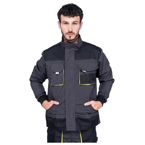 MAZALAT work wear Werkjas voor mannen, werkjassen heren, beschermende jas met vele zakken, werkkleding mannen maten S-XXXL, kwaliteit, Zwart/Groen, XL