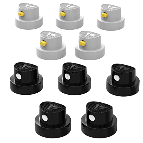 AUPROTEC Spuitkop set vervangende sproeikoppen 10 stuks. Spray Caps Kit 5x puntsproeikop zwart/wit + 5x waaiersproeikop wit/geel