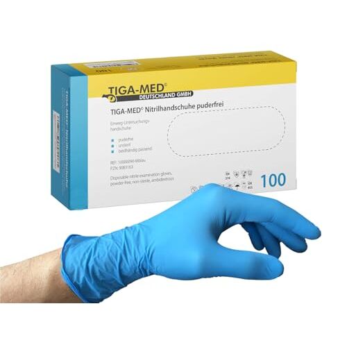 TIGA-MED Nitril handschoenen poedervrij Maat: Large 500 Pack (= 5x100 stuks) wegwerphandschoenen van nitril blauw wegwerphandschoenen zonder latex