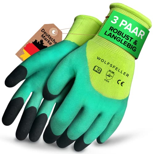 WOLFSFELLER 3 paar robuuste en comfortabele tuinhandschoenen dames & tuinhandschoenen heren maat 8 handschoenen tuinhandschoenen tuinhandschoenen met dubbel gecoate vingertoppen