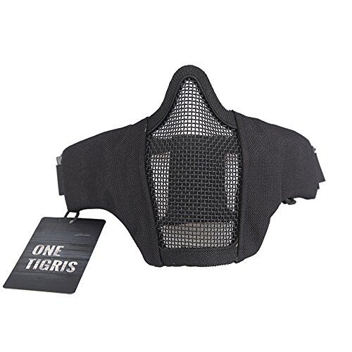 OneTigris Opvouwbaar half gezichtsmasker, mesh, masker voor Softair Paintball CS, herbruikbare verpakking (zwart, L)