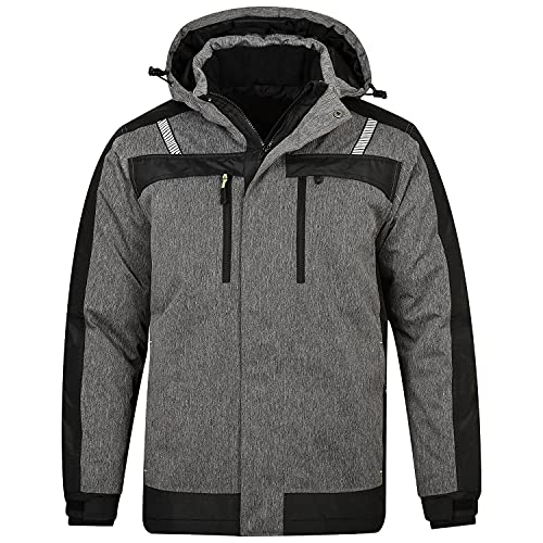 BWOLF OLYMPIA Outdoor jassen voor mannen, werkjas, heren, winter, waterdicht, winddicht, werkjas, warm met capuchon, grijs, L