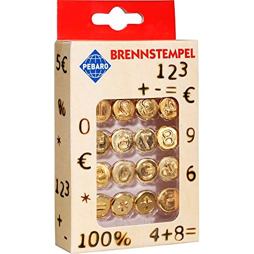 Pebaro Bartl Brandstempel voor brandschilderen, 16-delig, van messing, cijfers 0-9 en speciale tekens, voor het branden op hout, leer, kurk en andere materialen, 12, 50 x 7 x 2, 50 cm